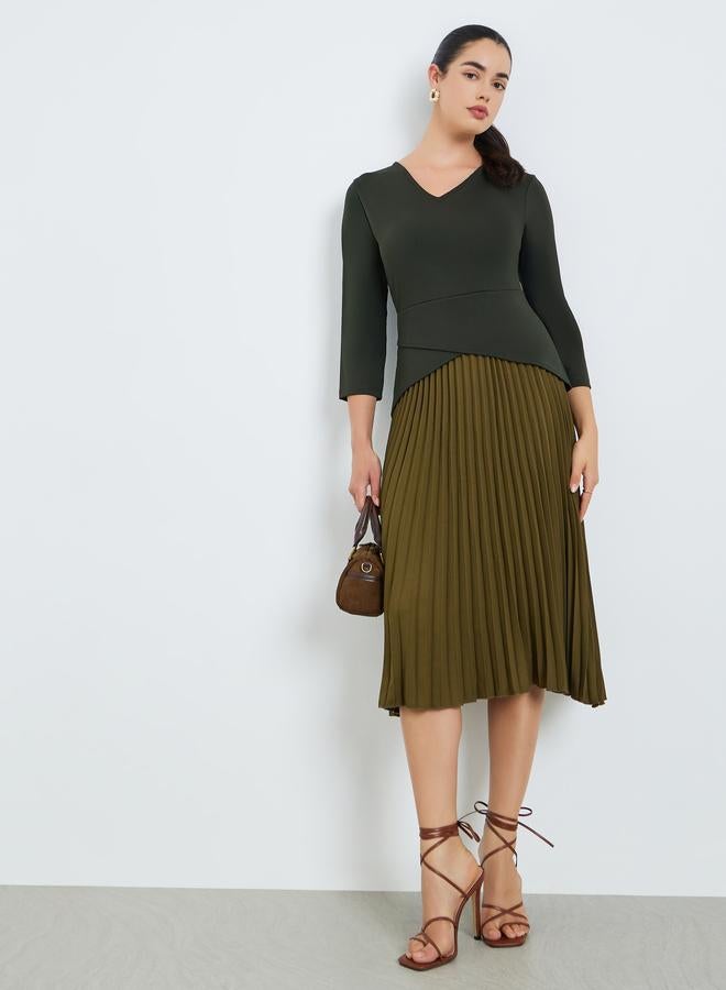 ستايلي فستان ميدي بطيات قصة واسعة - Image 5